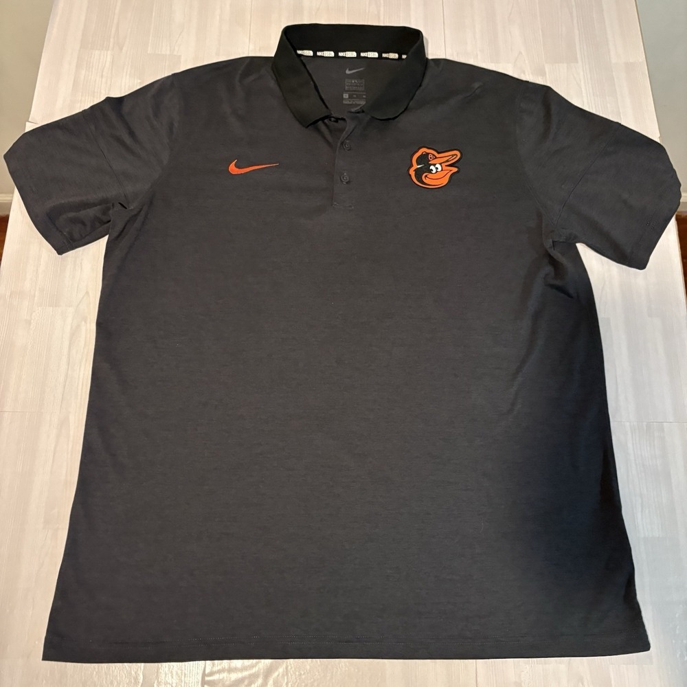 Nike Dri Fit Baltimore Orioles Polo Shirt Men's Size XL Black Performance